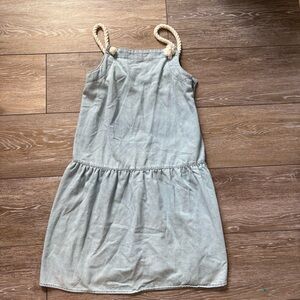 ASOS Denim Chambray Rope Strap Dress Blue Drop Waist Boho Sundress UK 4